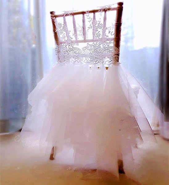 

2021 in stocks different colors wedding chair covers elegant lace tulle tutu chairs sashes decorations skirts zj0156009847