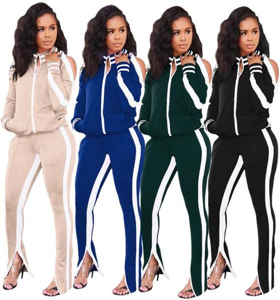 

fashion women039s two piece pants suits with stripe style split 2 pieces suit tracksuit women spring outfits woman clo4101614, White