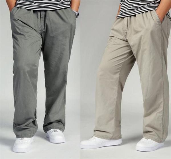 

2016 men039s casual full pants plus size male lightweight trousers loose solidcolored straight casual pants casual elastic swe3863602, Black