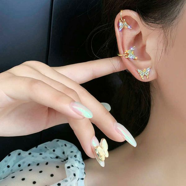 

charm new fashion cute rhinestone gold color crystal butterfly stud earrings for women no fake earring gifts r230804, Golden
