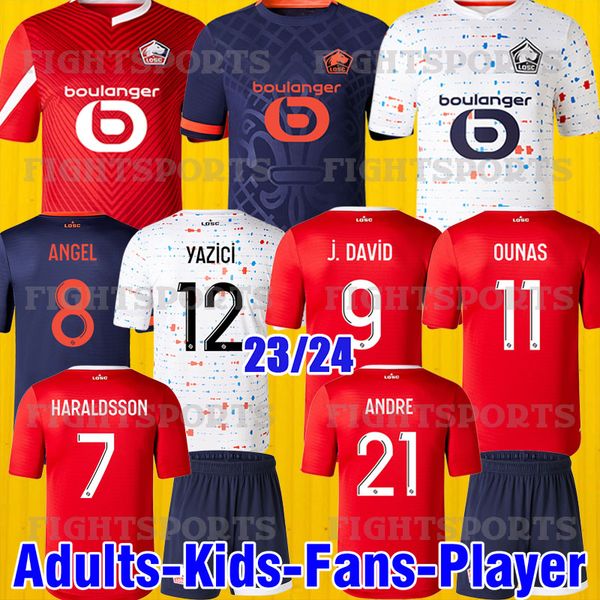 

23 24 losc lille soccer jerseys 2023 2024 beige tee shirts bamba yazici football shirts jikone r.sanches t.weah .araujo maillots kids kit, Black;yellow