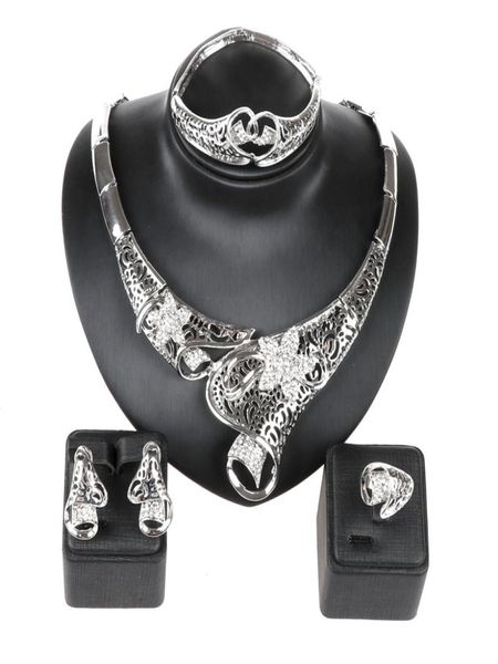 

fashion brand african jewelry set new design 18k gold plated necklace bracelet earrings ring jewellery sets1829561, Slivery;golden