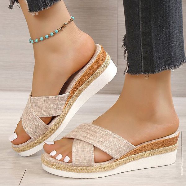 

sandals women sandals hemp wedge heels sandalias mujer platform sandals summer wedges shoes for women summer footwear women slippers 230804, Black