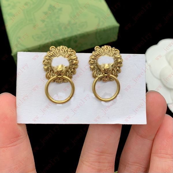

classic vintage brass material lion head door knocker ladies charm earrings, high-end quality, valentine's day, christmas, easter, than, Golden