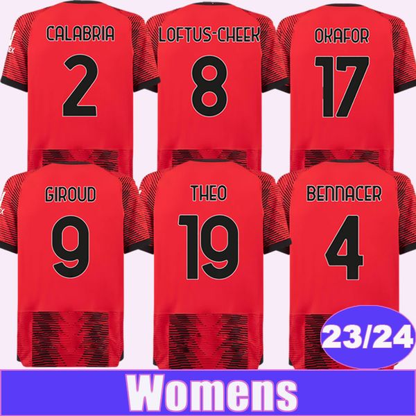 

2023 24 giroud womens soccer jerseys bennacer rafael leao pulisic theo kjaer tomori okafor saelemaekers de ketelaere home red football shirt, Black;yellow
