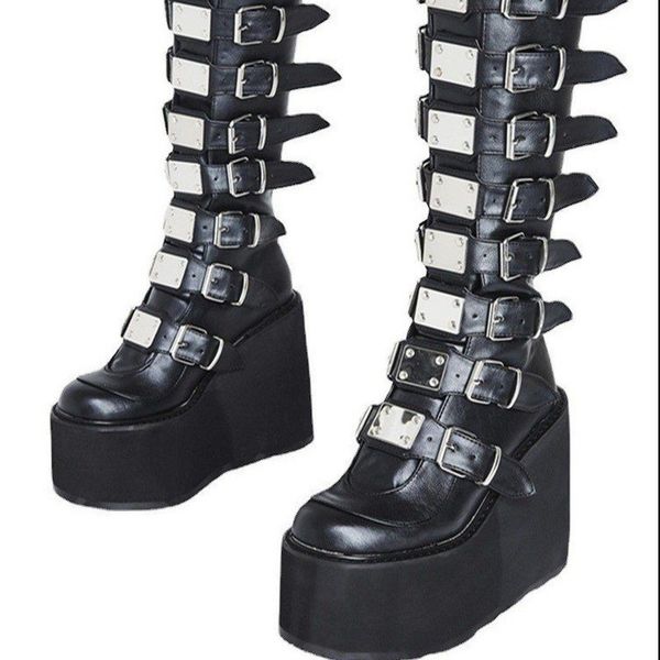 

boots women's cosplay high boots winter long tube leather knight boot punk gothic classic black high heel shoes kneehigh 230803