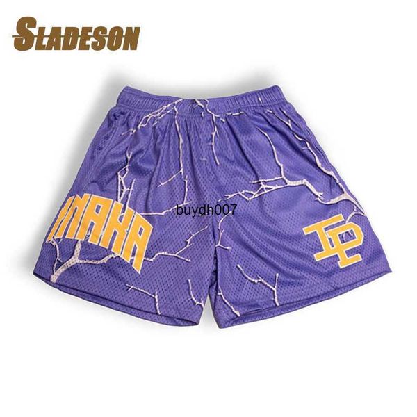 

uize men's shorts sladeson 2023 new lightning print ip letter men women casual sports gym mesh quick dry basketball male, White;black