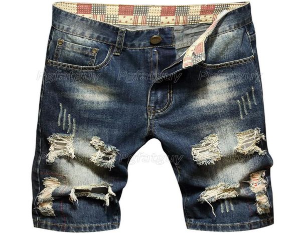 

retro blue summer denim shorts 2021 men039s slim fit short jeans fivepoint ripped hole casual pants male brand clothing4861589, White;black
