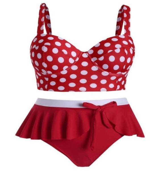 

plus size polka dot women bikinis set underwire flounced tankini swimwear redgreen bowknits 3xl5xl casual beach bathing suits wo292103365, White;black
