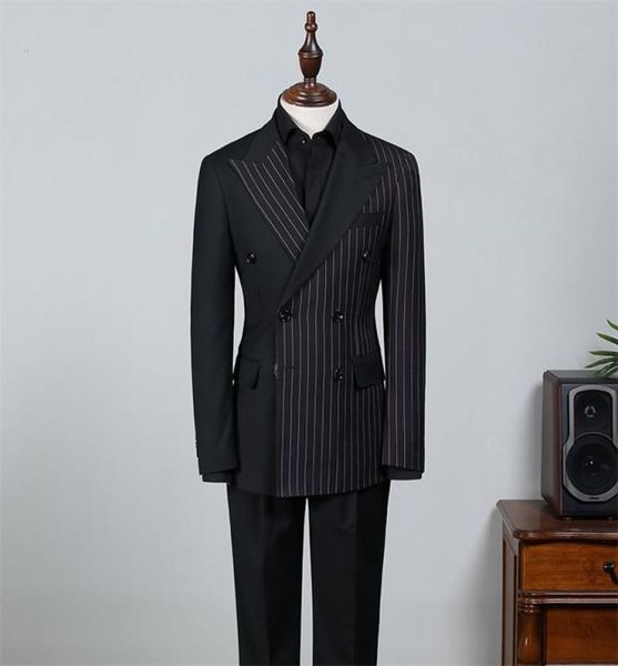 

double breasted black striped mens suits for wedding custom made groom dress tuxedos for man costume homme man blazer pants 2208173895871, White;black