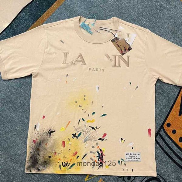 

2023 designer lanvins t shirt shorts fashion men's and women's beige speckle alphabet print trendy trend basic casual loose half s, White;black