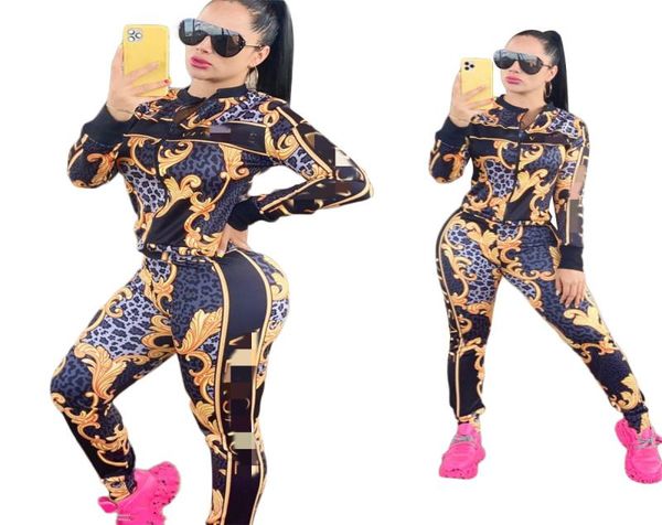 

print jacket and bottoms two piece pants women fashion zipper hoodie and trouser outfits ship8052113, White