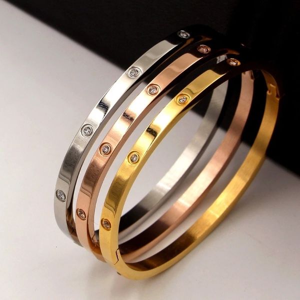 

charm bracelets gold plating lover bangles for women rose color stainless steel charming cz cuff bracelet luxury jewellery gifts 230803, Golden;silver