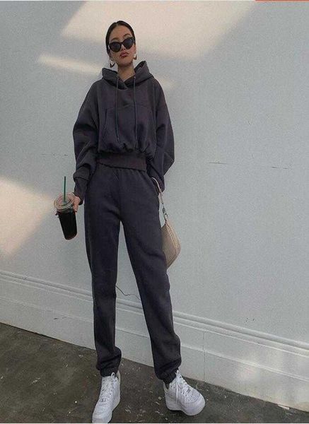 

autumn winter streetwear women joggers 2 piece sets hooded sweatshirt pants two piece set tracksuit fleece outfits sweatpants t2004028868, White