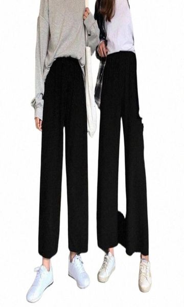

women039s pants capris wide leg women solid high waist trousers pleated loose casuaelegant womens korean style chic schoo176051089513, Black;white