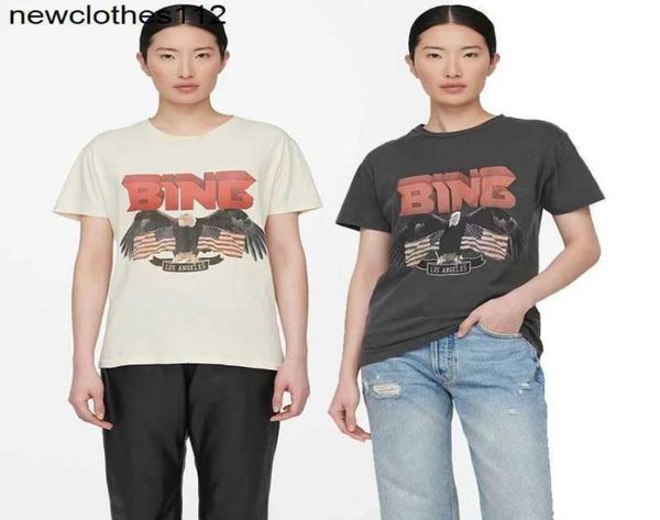 

designer 2023ss niche eagle vintage tee flag print stirfried washing t shirt women cotton shortsleeved tshirt summer1025967, White
