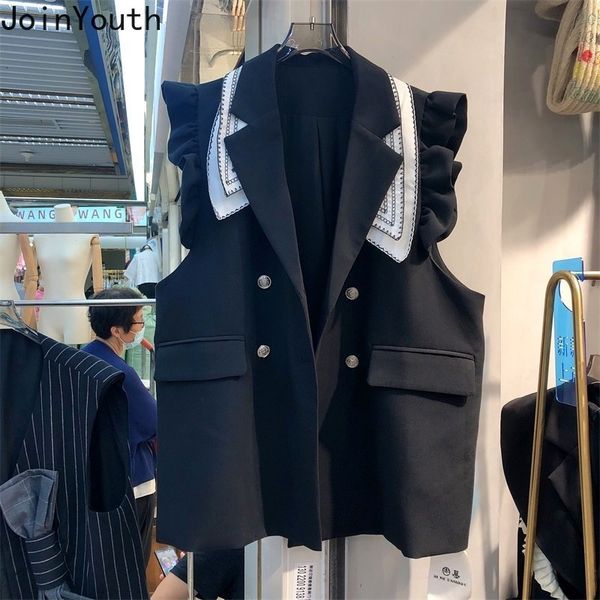 

women's vests elegant vests jackets for women korean coat casual fashion waistcoat sweet ruffles tanks chalecos para mujer y2k 230803, Black;white