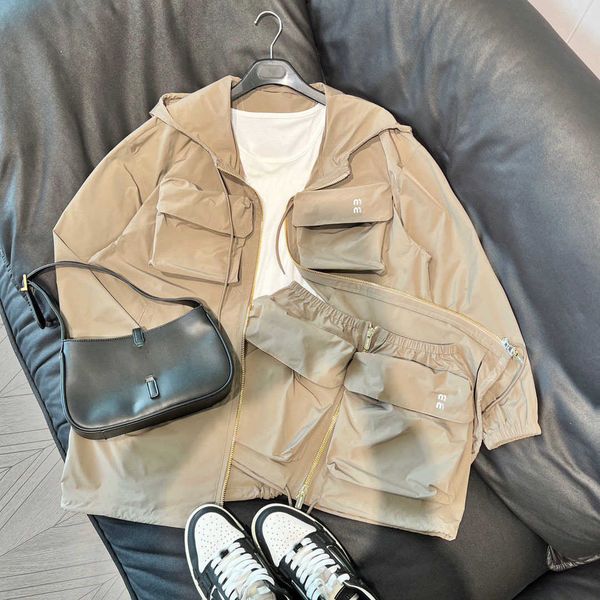 

workwear style set women's 23 spring/summer new letter hooded jacket coat loose shorts two piece set, White