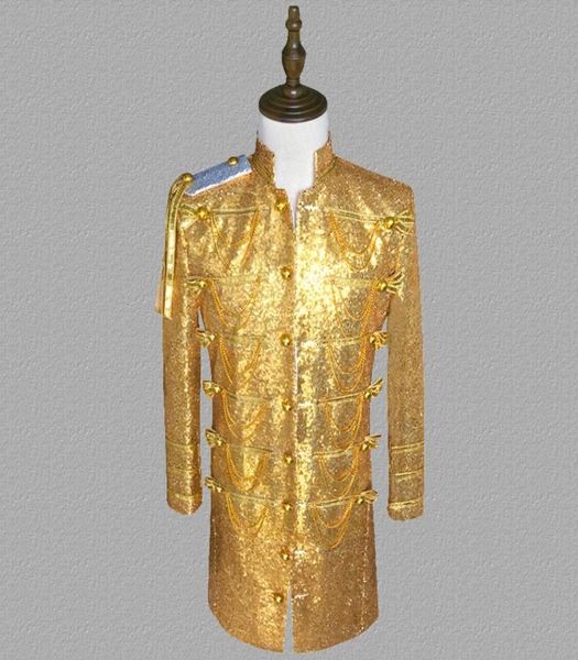 

sequins blazer men long suits designs jacket mens stage costumes singers clothes dance star style dress punk masculino homme gold 9072124, White;black
