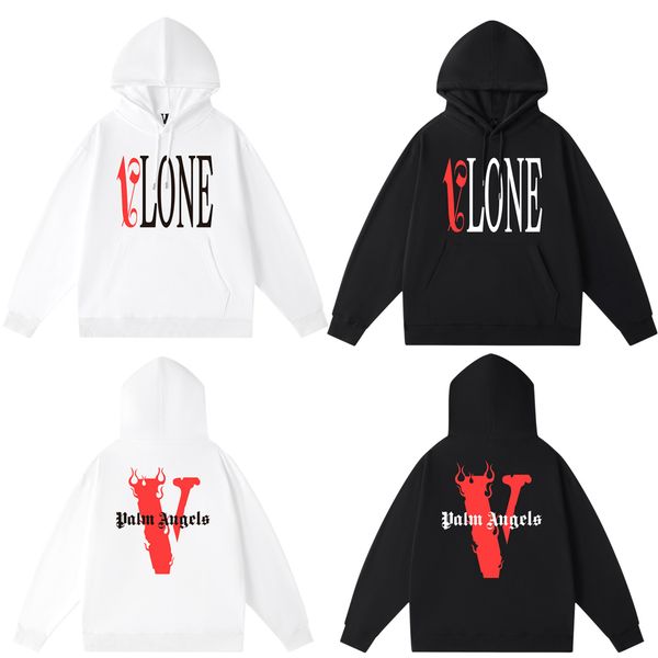 

vlone hoodies female couple loose street sweatshirts hip hop trend men's cotton casual letter printing v888, Black