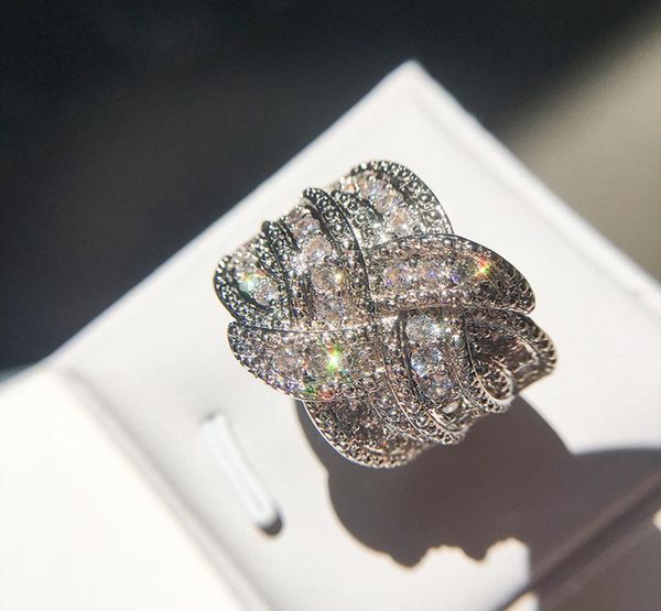 

unique design inlaid shiny zircon ring for women noble elegant wedding ring fashion banquet party jewelry anel feminino dropship8277906, Golden;silver