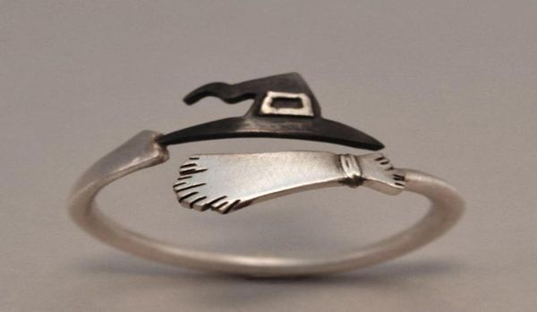 

cluster rings fashion halloween ghost witch hat broom opening ring creative copper jewelry for women girls party accessary wholesa7255881, Golden;silver