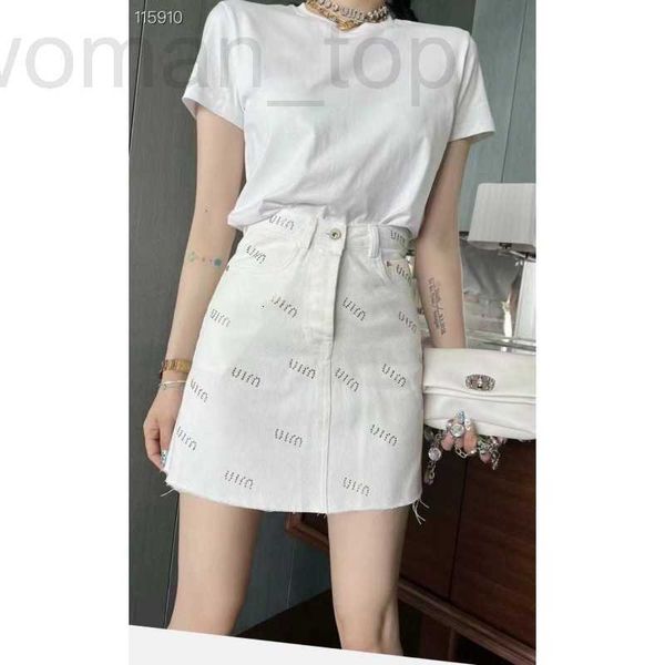 

skirts designer mm23ss diamond letter nail high waist wash water denim short skirt women's hem tassel design daily wear look uobh, Black