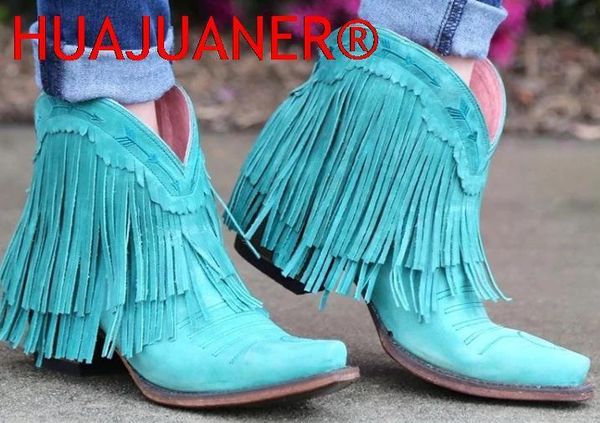 

boots women mid-calf low heel bohemia motorcycle boots fringed cowboy boots shoes spring autumn tassel women boots botas mujer 230803, Black