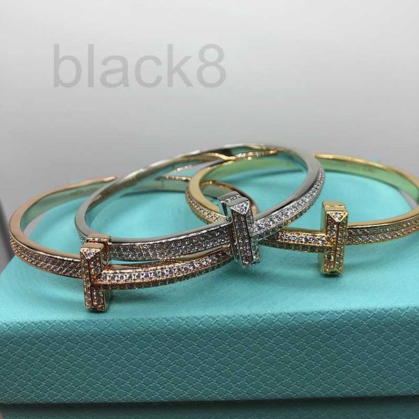 

bangle designer s925 silver t1 diamond bracelet fashionable and generous, versatile and trendy, personalized wide edition diamond bracelet 5, Black