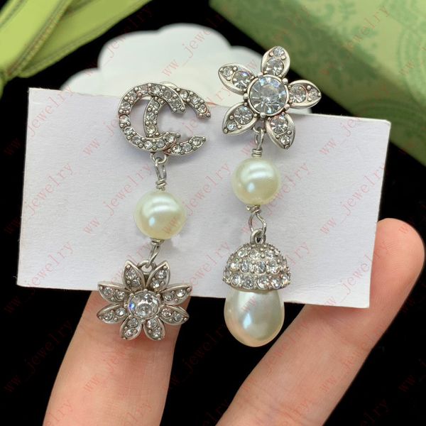 

fashionable ancient silver material alphabet inset zircon pearl crystal flowers multi-element pendant for ladies charm earrings, personalize, Golden