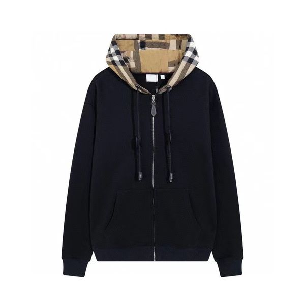 

mens hoodies sweatshirts classic hooded plaid stitching long sleeve cardigan coat casual cotton top, Black