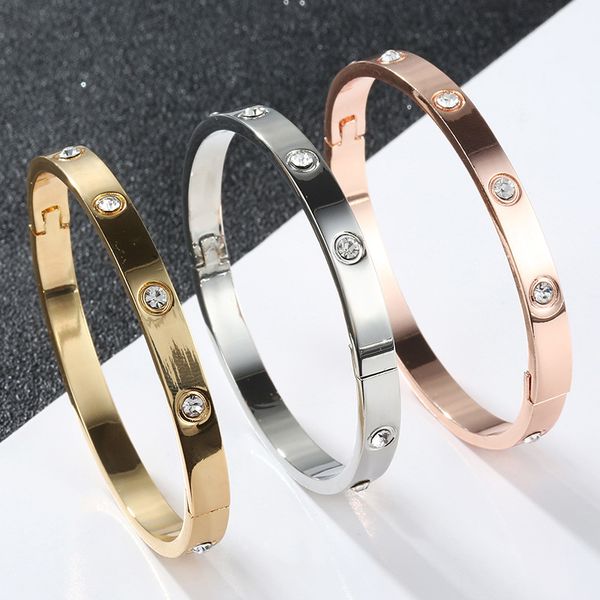 

bangle gold plating lover bracelets bangles for women rose color stainless steel charming cz cuff bracelet luxury jewellery gifts 230803, Black