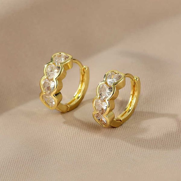 

charm rainbow color zircon hoop earrings for women luxury heart circle earring 2023 trend couple wedding jewelry mujer r230804, Golden