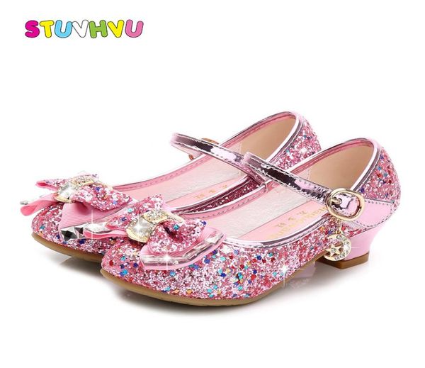 

girls shoes 2019 spring girls small high heels fashion sequin bow children039s dance shoes pink blue gold silver princess shoes9548654, Black;red