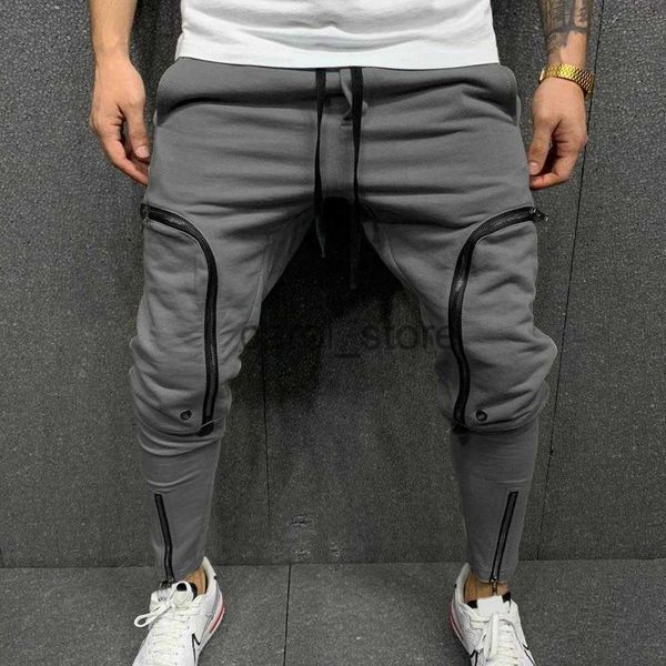 

men's pants men's pants solid color men pencil pants multi zippers pockets jogger pants drawstring slim cargo pants hip hop solid-, Black