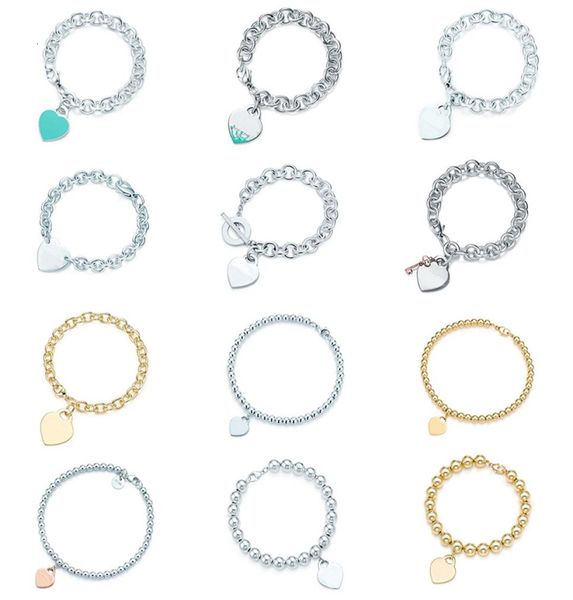 

fashion s925 sterling sier original 11 heartshaped tag round steel ball series bracelet female jewelry4246652, Golden;silver