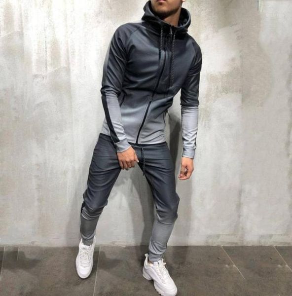 

zipper tracksuit men set sporting 2 pieces sweatsuit men clothes printed hooded hoodies jacket pants track suits male dec2812327067, Gray