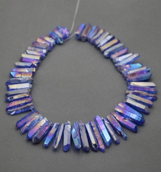 

natural royblue ab quartz points beads rough raw rock crystal quartz stick points beads charm pendant drilled healing crystals7788103