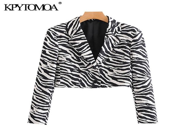 

women fashion zebra print cropped blazer coat vintage long sleeve animal pattern female outerwear chic 2104217888147, White;black