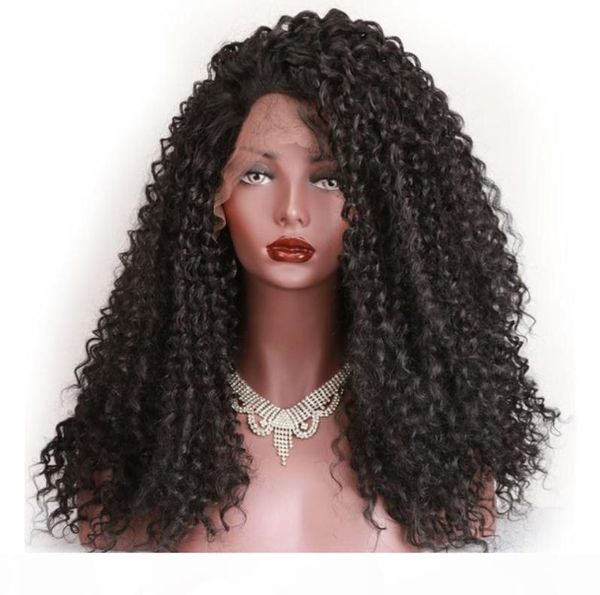 

african american kinky lace front wigs heat resistant glueless 180 density kinky curly synthetic lace wig long for black women6439364, Black;brown