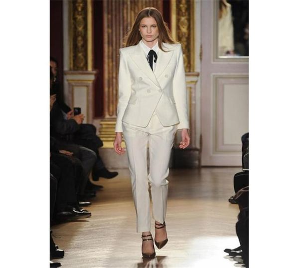 

fashion winter work wear women business elegant pant suit slim formal ivory long sleeve blazer with trousers office ladies suits6096657, White