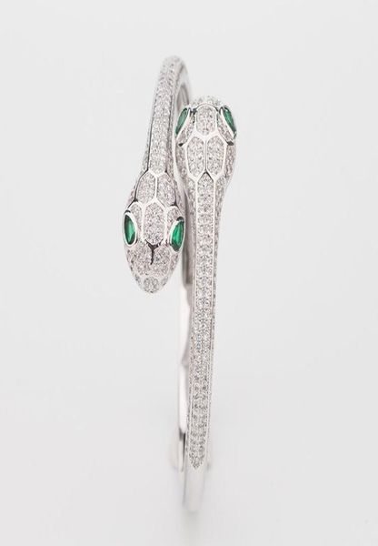 

women two head open bracelets jewelry handmade natural emerald sterling silver woman elasticity animal bangle wedding jewelry a048402751, Black