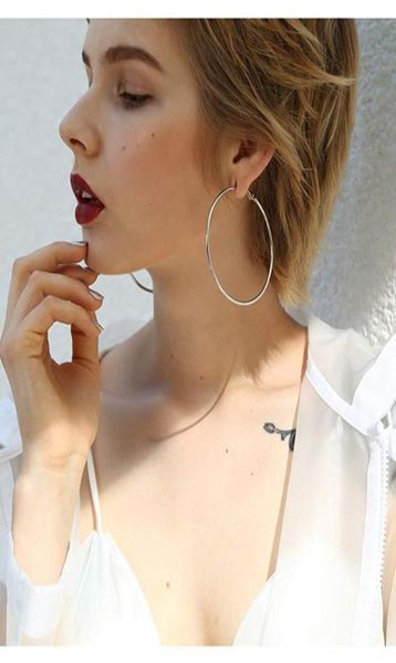 

8 sizes big smooth circles hoop earrings for women statement stainless steel gold silver color round circle loop earring party gif8189095, Golden;silver