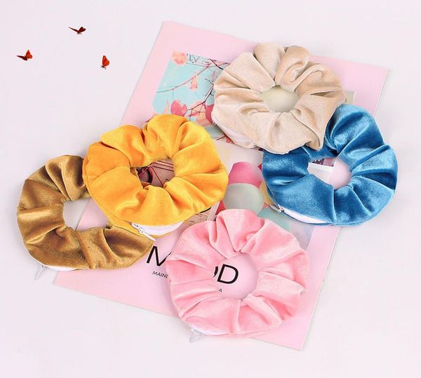 

spring summer hair scrunchie pocket zipper headband women elastic hair band ponytail holder hair tie girl gum accessories9180296, Slivery;golden