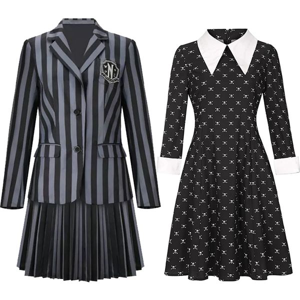 

girl's dresses wednesday thing hand girls wednesday addams nevermore academy black school uniform purim costume black fancy dress up 23, Red;yellow