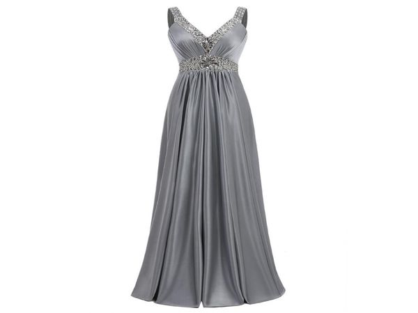 

beaded v neck satin bridesmaid dresses 2019 floor length prom gowns lace up party dress gray3712177, White;pink