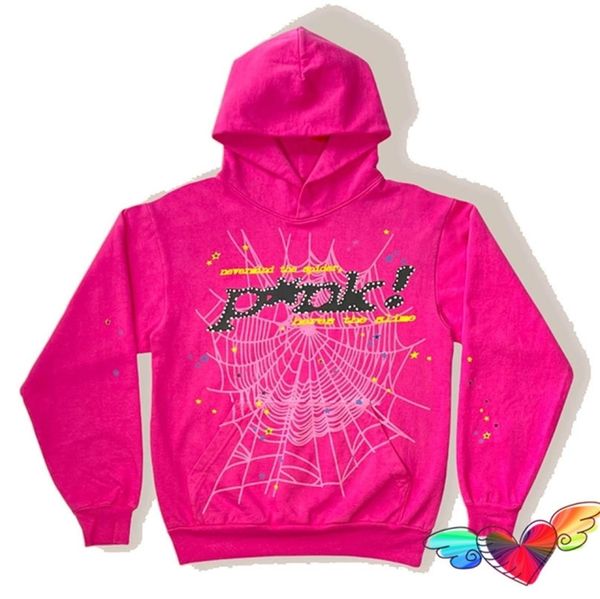 

mens hoodies sweatshirts young thug pink sp5der 555555 hoodie men women 1 1 foam print spider web graphic 555555 swea3001219, Black