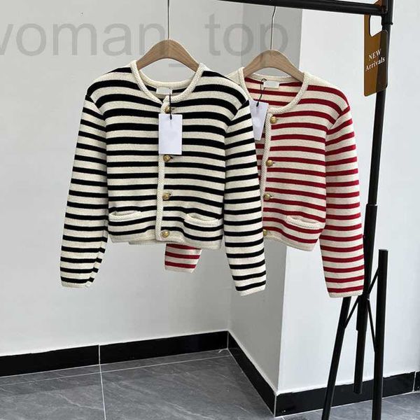 

women's t-shirt designer spring 22 new product ce family temperament celebrity little xiangfeng knitted stripe short coat small cardiga, White