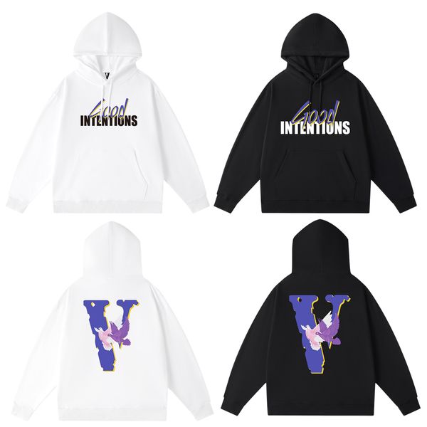 

vlone hoodies female couple loose street sweatshirts hip hop trend men's cotton casual letter printing v999, Black