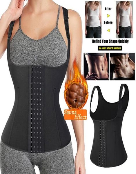 

women039s shapers neoprene body shaper sauna sweat vest for women waist trainer corset trimmer with belt weight loss faja shape8440960, Black;white